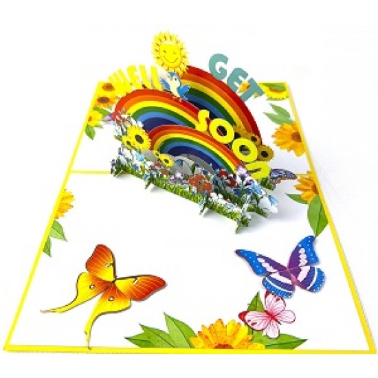 Handmade 3D Pop Up Card Get Well Soon Sun Butterfly Rainbow Flower Celebrations Card