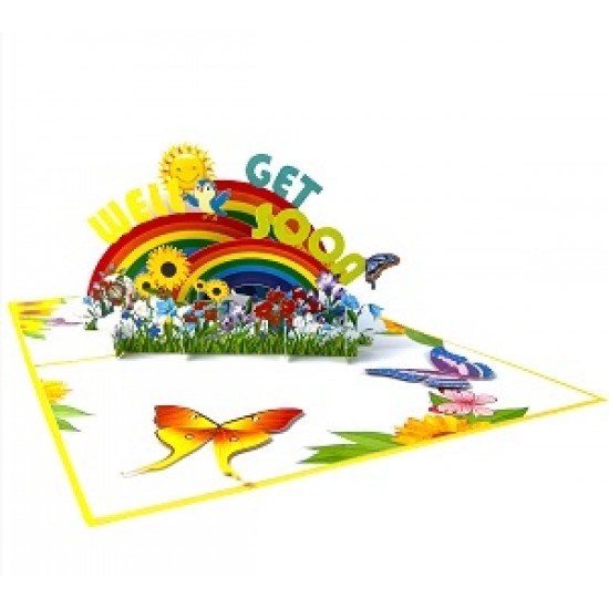 Handmade 3D Pop Up Card Get Well Soon Sun Butterfly Rainbow Flower Celebrations Card