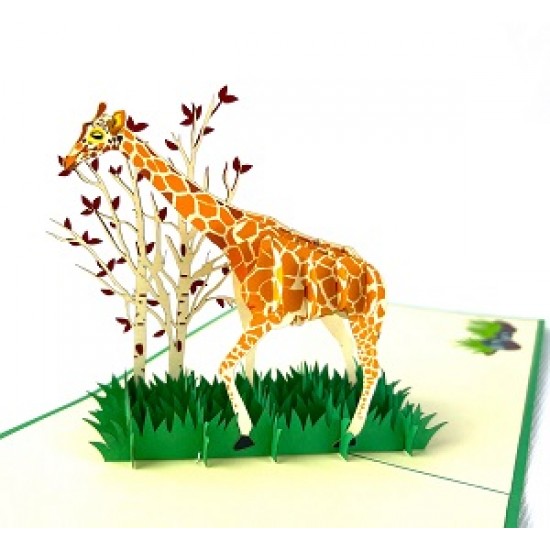 Handmade 3d Pop Up Card Giraffe Apricot Tree Grass Birthday Wedding Anniversary Valentine's Day Father's Day Outdoor Invitation Thank You