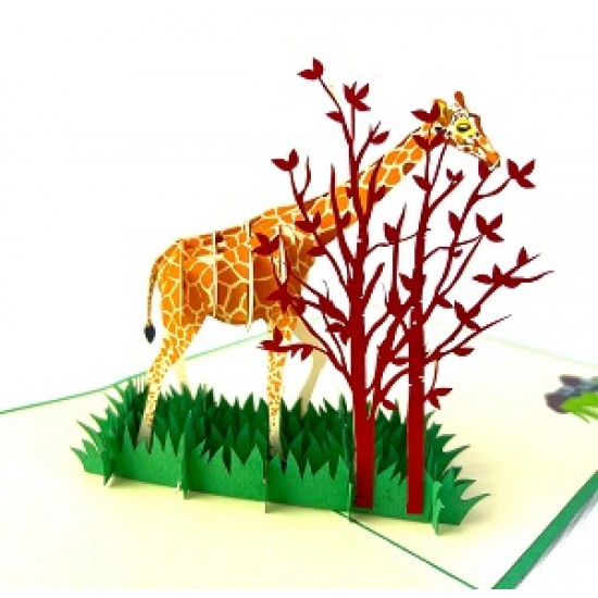 Handmade 3d Pop Up Card Giraffe Apricot Tree Grass Birthday Wedding Anniversary Valentine's Day Father's Day Outdoor Invitation Thank You