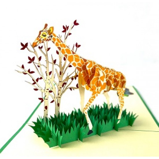 Handmade 3d Pop Up Card Giraffe Apricot Tree Grass Birthday Wedding Anniversary Valentine's Day Father's Day Outdoor Invitation Thank You