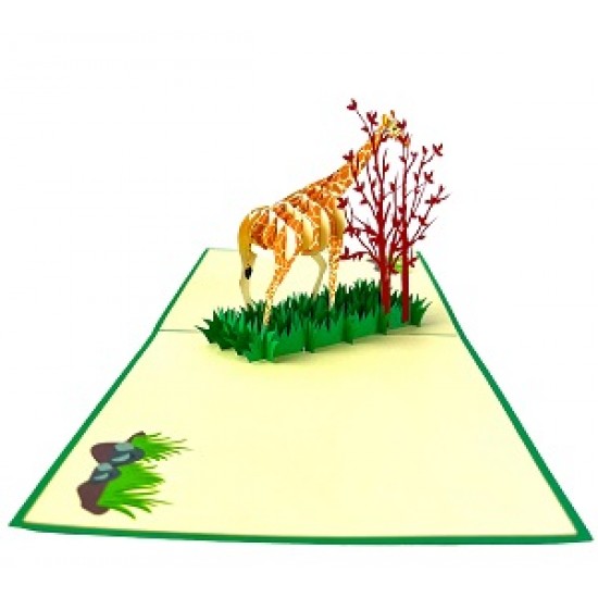 Handmade 3d Pop Up Card Giraffe Apricot Tree Grass Birthday Wedding Anniversary Valentine's Day Father's Day Outdoor Invitation Thank You