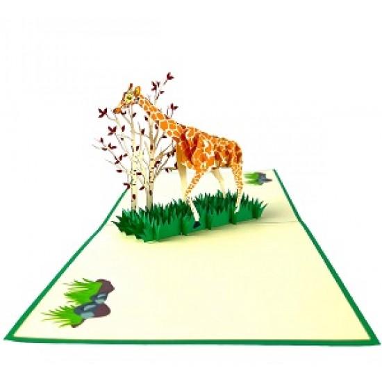 Handmade 3d Pop Up Card Giraffe Apricot Tree Grass Birthday Wedding Anniversary Valentine's Day Father's Day Outdoor Invitation Thank You