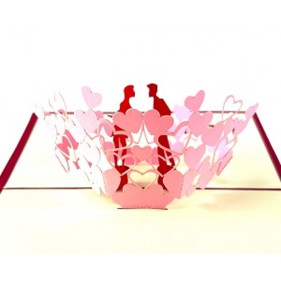 Handmade 3D Pop up Card Red Lover Couple Pink Heart Birthday Valentine's Day Engagement Wedding Anniversary Love Celebrations