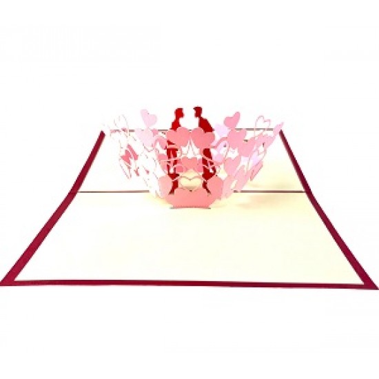 Handmade 3D Pop up Card Red Lover Couple Pink Heart Birthday Valentine's Day Engagement Wedding Anniversary Love Celebrations