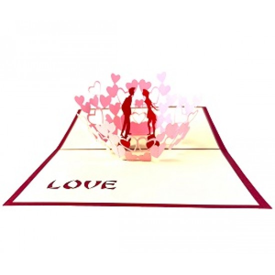 Handmade 3D Pop up Card Red Lover Couple Pink Heart Birthday Valentine's Day Engagement Wedding Anniversary Love Celebrations