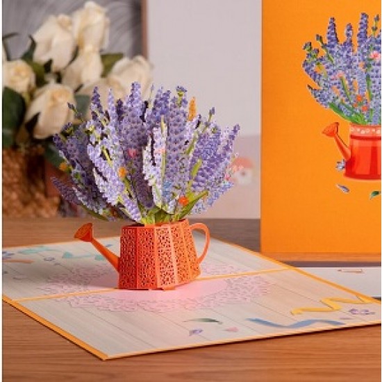 Handmade 3D Pop up Card Lavender Pot Birthday, Valentine's Day, Mother's Day, Thank you, Retirement, New Home, Wedding Anniversary, Love Friendship Blank Card