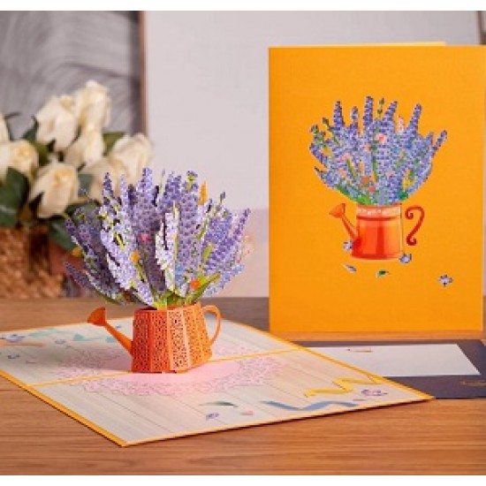 Handmade 3D Pop up Card Lavender Pot Birthday, Valentine's Day, Mother's Day, Thank you, Retirement, New Home, Wedding Anniversary, Love Friendship Blank Card