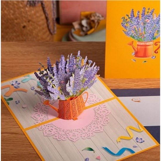 Handmade 3D Pop up Card Lavender Pot Birthday, Valentine's Day, Mother's Day, Thank you, Retirement, New Home, Wedding Anniversary, Love Friendship Blank Card