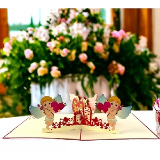 Handmade 3D Pop Up Card Love Cupid Angels Birthday Valentines Day Marriage Proposal Engagement Wedding Anniversary Celebrations Card