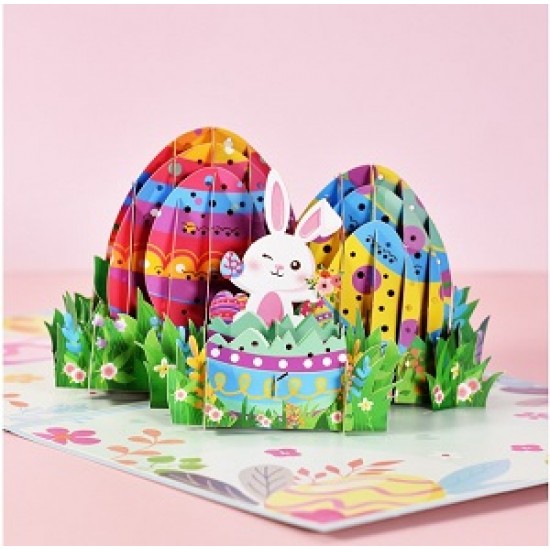 Handmade 3D Pop Up Card Rabbit Colourful Egg Birthday Easter Religious Celebrations