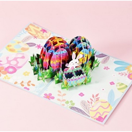 Handmade 3D Pop Up Card Rabbit Colourful Egg Birthday Easter Religious Celebrations