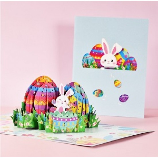 Handmade 3D Pop Up Card Rabbit Colourful Egg Birthday Easter Religious Celebrations