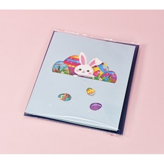 Handmade 3D Pop Up Card Rabbit Colourful Egg Birthday Easter Religious Celebrations