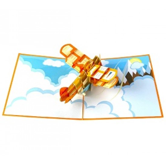 Handmade 3D Pop Up Card Biplane Birthday Wedding Anniversary Valentine's Day Father's Day Pass Pilot Exam Moving Holiday Captain Aircraft Van Blank Celebrations