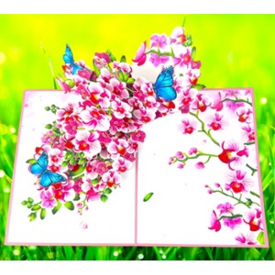 3D Pop Up Card Orchid Butterfly Birthday Wedding Anniversary Mother's Day New home Housewarming Retirement Thank you Teacher's Day Get Well Blank