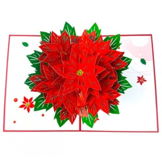 Handmade 3D Pop Up Card Poinsettia Flower Christmas Card Merry Christmas Xmas Gift Decoration Ornament Celebrations Blank 