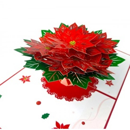 Handmade 3D Pop Up Card Poinsettia Flower Christmas Card Merry Christmas Xmas Gift Decoration Ornament Celebrations Blank 