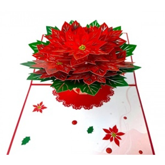 Handmade 3D Pop Up Card Poinsettia Flower Christmas Card Merry Christmas Xmas Gift Decoration Ornament Celebrations Blank 