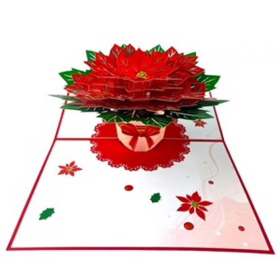 Handmade 3D Pop Up Card Poinsettia Flower Christmas Card Merry Christmas Xmas Gift Decoration Ornament Celebrations Blank 