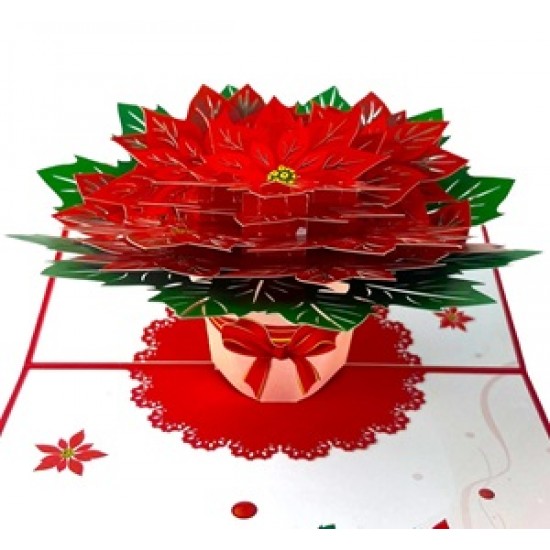 Handmade 3D Pop Up Card Poinsettia Flower Christmas Card Merry Christmas Xmas Gift Decoration Ornament Celebrations Blank 