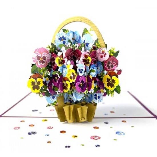 Handmade 3D pop up card Pansies basket birthday Valentine's day Mother's day Teacher's day Thank you New Home Housewarming Blank Card Celebrations Card