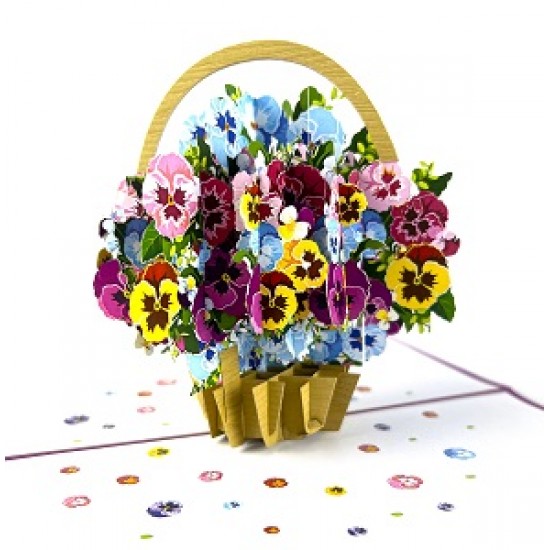 Handmade 3D pop up card Pansies basket birthday Valentine's day Mother's day Teacher's day Thank you New Home Housewarming Blank Card Celebrations Card