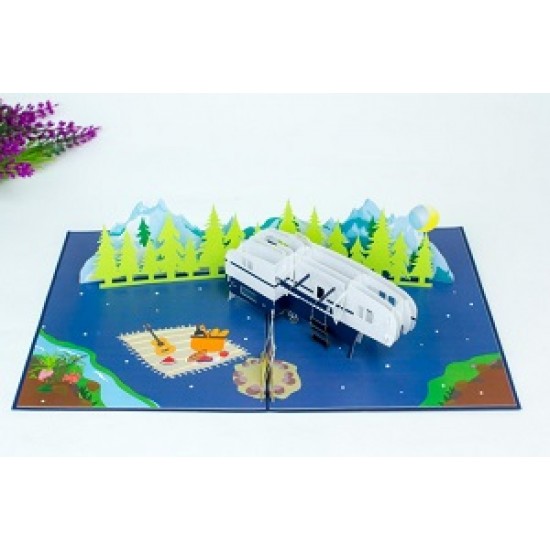 Handmade 3D Pop Up Card Recreational Vehicle Birthday Father's Day Wedding Anniversary Valentine's Day Graduation Retirement Outdoor Camping Blank Card