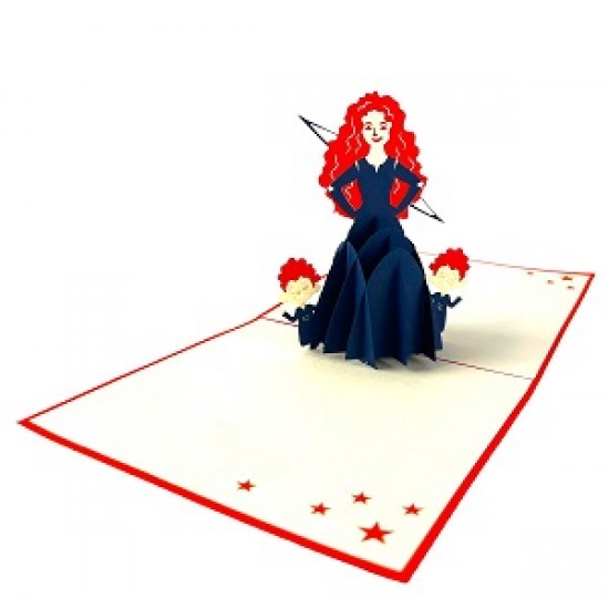 Handmade 3d Pop Up Card Red Hair Princess Bow And Arrow Birthday Wedding Anniversary Valentine's Day Mother's Day Papercraft Laser Cut Greetings Gifts Decorations