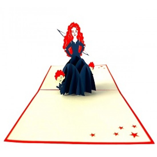 Handmade 3d Pop Up Card Red Hair Princess Bow And Arrow Birthday Wedding Anniversary Valentine's Day Mother's Day Papercraft Laser Cut Greetings Gifts Decorations