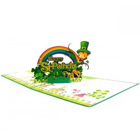 Handmade 3D Pop Up Card Saint Patrick's Day Four Leaf Clover Rainbow Celebrations Seasonal Greetings