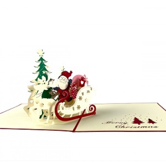 Handmade 3D Pop Up Christmas Card Merry Xmas Santa Claus Reindeer Gift Sledge Tree blank seasonal greetings celebrations card gift for friend and family