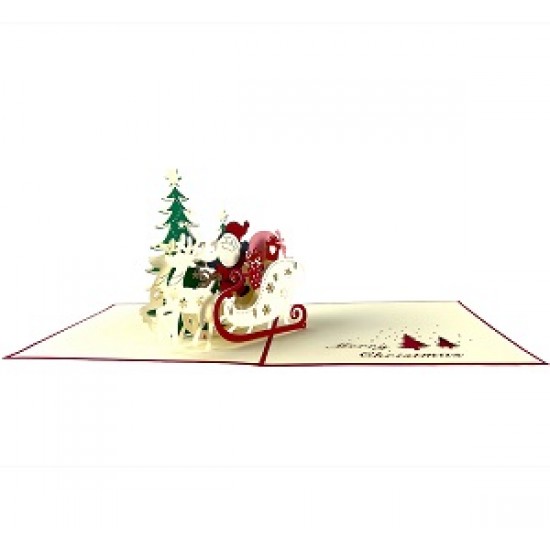 Handmade 3D Pop Up Christmas Card Merry Xmas Santa Claus Reindeer Gift Sledge Tree blank seasonal greetings celebrations card gift for friend and family