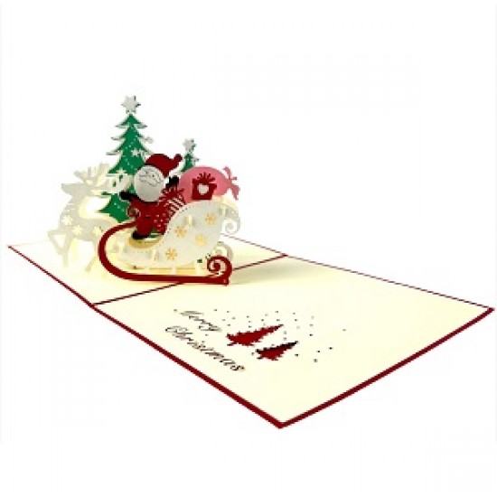 Handmade 3D Pop Up Christmas Card Merry Xmas Santa Claus Reindeer Gift Sledge Tree blank seasonal greetings celebrations card gift for friend and family