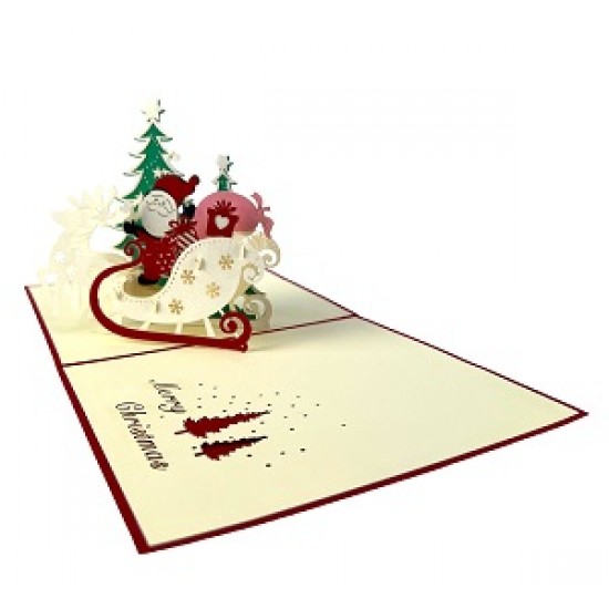 Handmade 3D Pop Up Christmas Card Merry Xmas Santa Claus Reindeer Gift Sledge Tree blank seasonal greetings celebrations card gift for friend and family