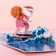 Handmade 3D Pop Up Christmas Card Santa Claus surfing board sea waves dolphin sea lion summer Happy Christmas seasonal greetings card for friend family, him and her