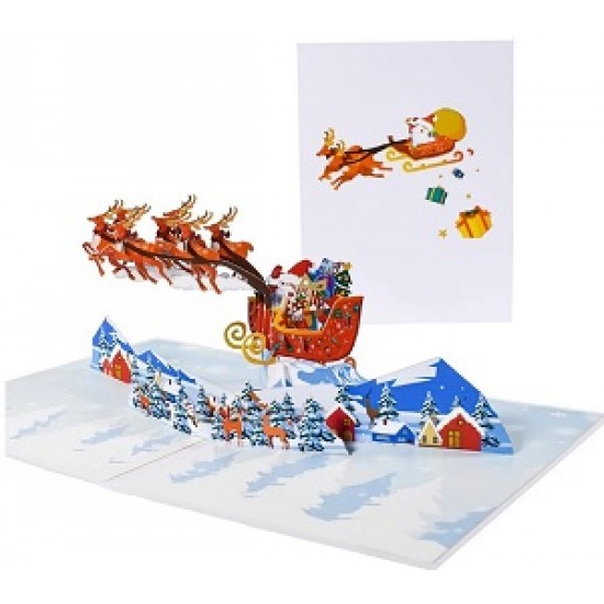 BC Worldwide Ltd 3D pop up Xmas card Merry Christmas Santa Claus reindeer sledge gift seasonal greetings celebration card blank card