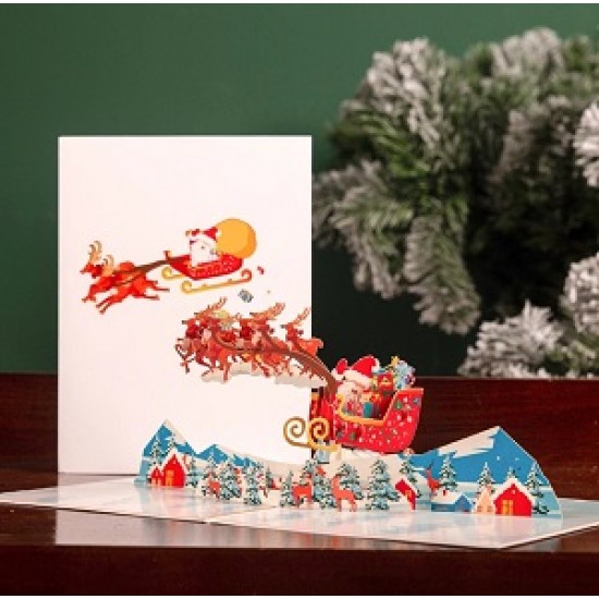 BC Worldwide Ltd 3D pop up Xmas card Merry Christmas Santa Claus reindeer sledge gift seasonal greetings celebration card blank card