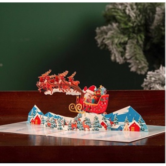 BC Worldwide Ltd 3D pop up Xmas card Merry Christmas Santa Claus reindeer sledge gift seasonal greetings celebration card blank card