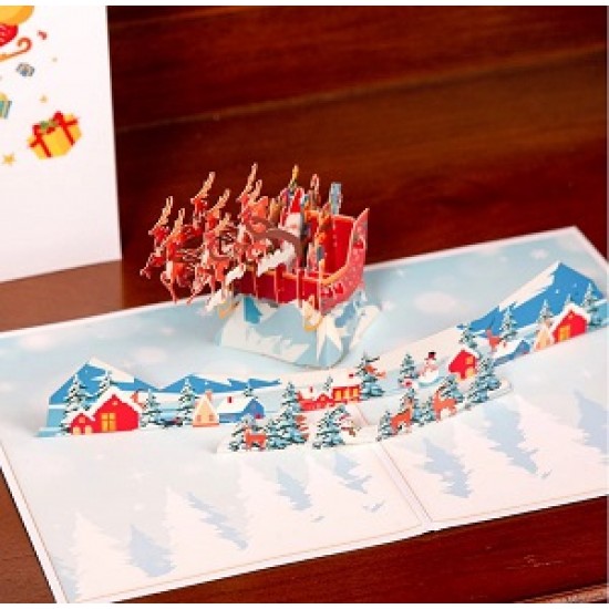 BC Worldwide Ltd 3D pop up Xmas card Merry Christmas Santa Claus reindeer sledge gift seasonal greetings celebration card blank card