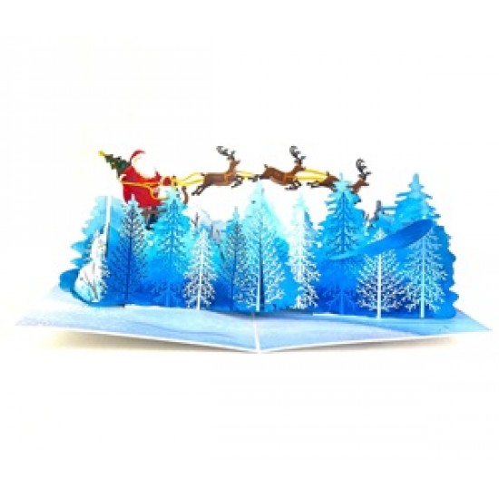 BC Worldwide Ltd 3D pop up Xmas card Merry Christmas Santa Claus reindeer sledge gift forest country mansion snow seasonal greetings celebration blank