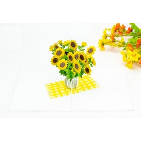 Handmade 3D Pop Up Card Sunflower Flower Vase Birthday Mother's Day Wedding Anniversary Valentine's Day Thank you New Home Best Wishes Love Friendship Retirement Leaving Blank Card