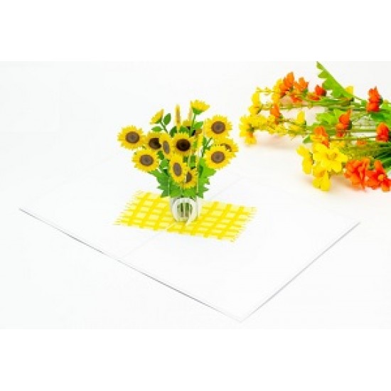 Handmade 3D Pop Up Card Sunflower Flower Vase Birthday Mother's Day Wedding Anniversary Valentine's Day Thank you New Home Best Wishes Love Friendship Retirement Leaving Blank Card