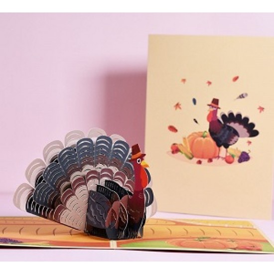 Handmade 3D pop up card Thanksgiving Turkey Pumpkin harvest celebrations blank greetings love friendship family