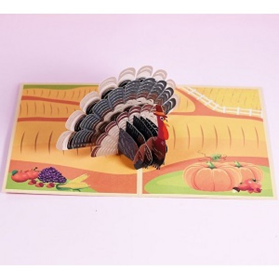 Handmade 3D pop up card Thanksgiving Turkey Pumpkin harvest celebrations blank greetings love friendship family