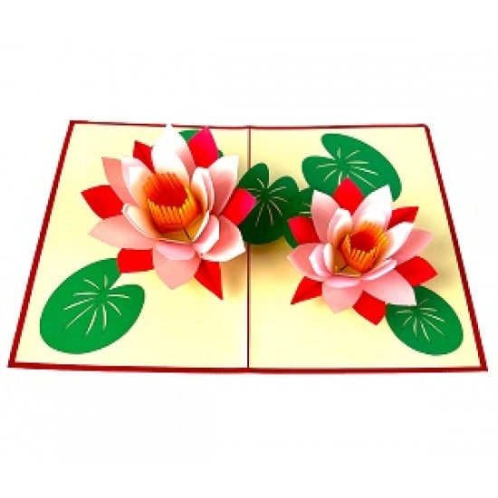 Handmade 3D Pop Up Card Lotus Flower Birthday Greetings Wedding Anniversary Engagement Valentine's Day Graduation Bridal Shower Housewarming