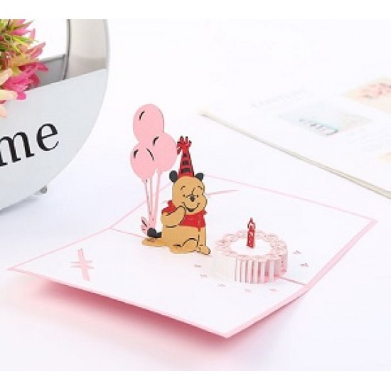 Handmade 3D Pop Up Card Winnie the Pooh Happy Birthday cake candle balloon Cartoon card for kids child son daughter granddaughter grandson