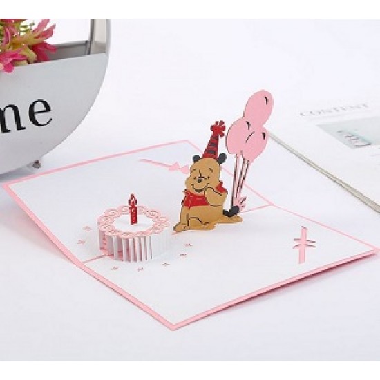 Handmade 3D Pop Up Card Winnie the Pooh Happy Birthday cake candle balloon Cartoon card for kids child son daughter granddaughter grandson