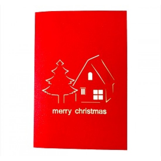 Handmade 3D Pop up Christmas Card Merry Xmas Happy New Year Tree Farmhouse Cottage Seasonal Greeting Celebrations Card