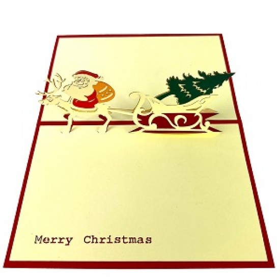 Handmade 3D Pop Up Xmas Card Merry Christmas Santa Claus Reindeer Sledge Gift Tree Seasonal Greetings Celebrations Card